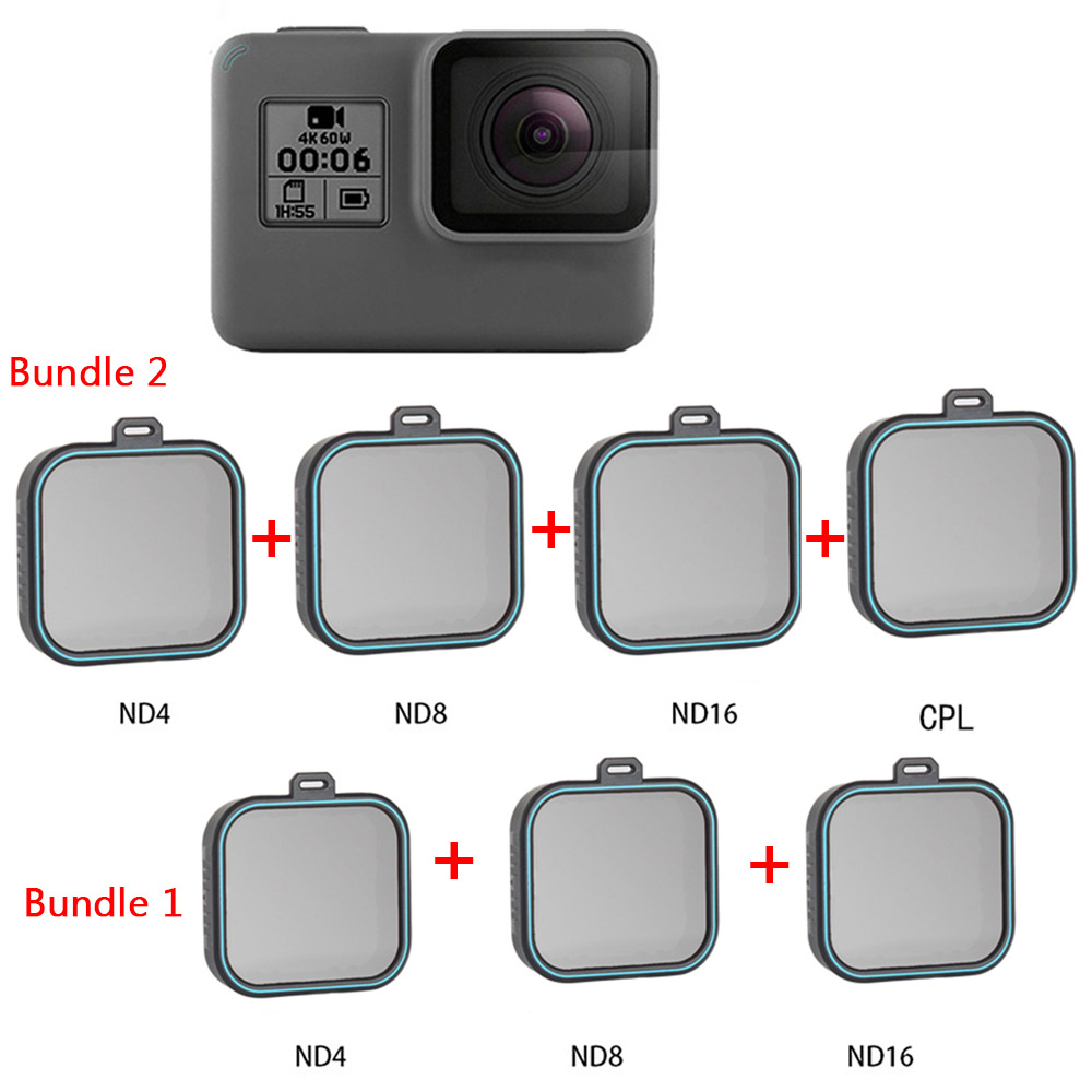 ND Lens Filter voor Gopro Hero 5 Hero 6 Hero 7 Actie Camera 4 pack Fiter Set Protector (ND 4 8 16) + CPL Filter Kit voor Gopro