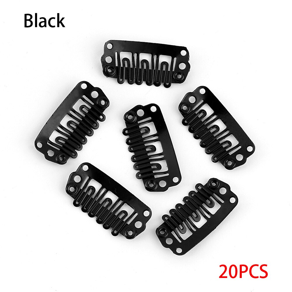 Extensión de pelucas de Metal en forma de U para mujer, pinzas de presión fijas, soporte de cola de caballo, horquillas, pasadores, accesorios para el cabello de 32/28/24mm, 20 Uds.: 24mm black