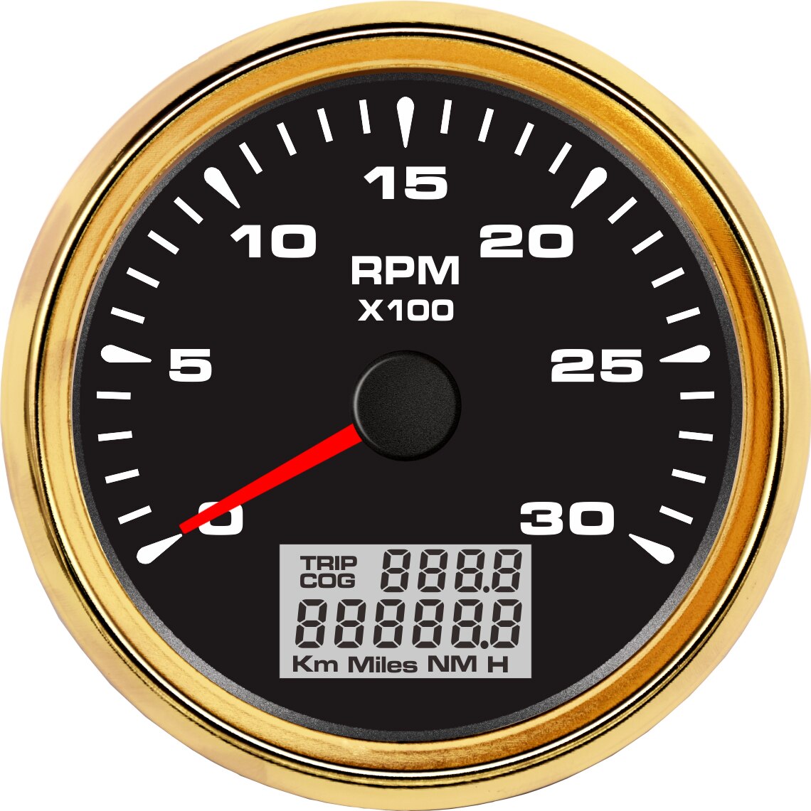 85mm 0 - 3000RPM Marine Tachometer Gauges LCd Revolution Meters with Trip Hour Meters RPM Speed Ratio 7 colors Backlight: black gold 3K RPM