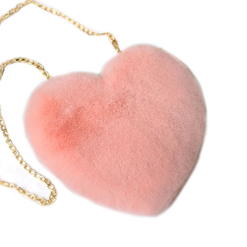 Heart Hairy Mini Shoulder Bags Furry Plush Messenger Bags Handbag for Women