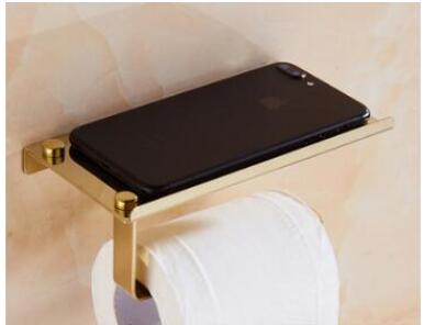 Stainless Steel Bathroom Paper Phone Holder with Shelf Bathroom Mobile Phones Gold Towel Rack Toilet Paper Holder Tissue Boxes: gold