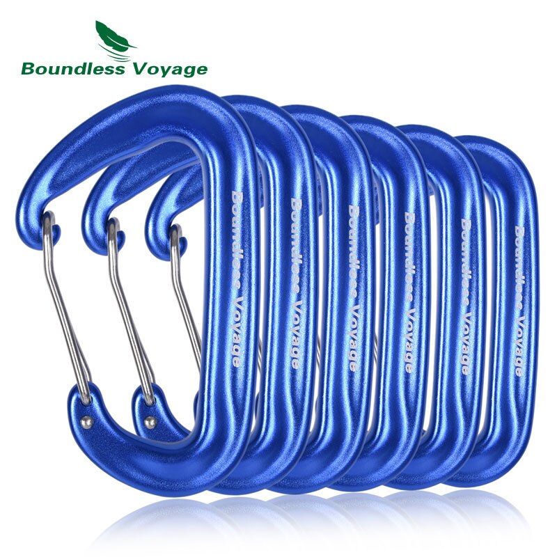 Boundless voyage aluminium legering d-type karabijnhaken met haakvergrendeling voor hangmatten in de buitenlucht, klimmen en kamperen: 6 stuks blauw