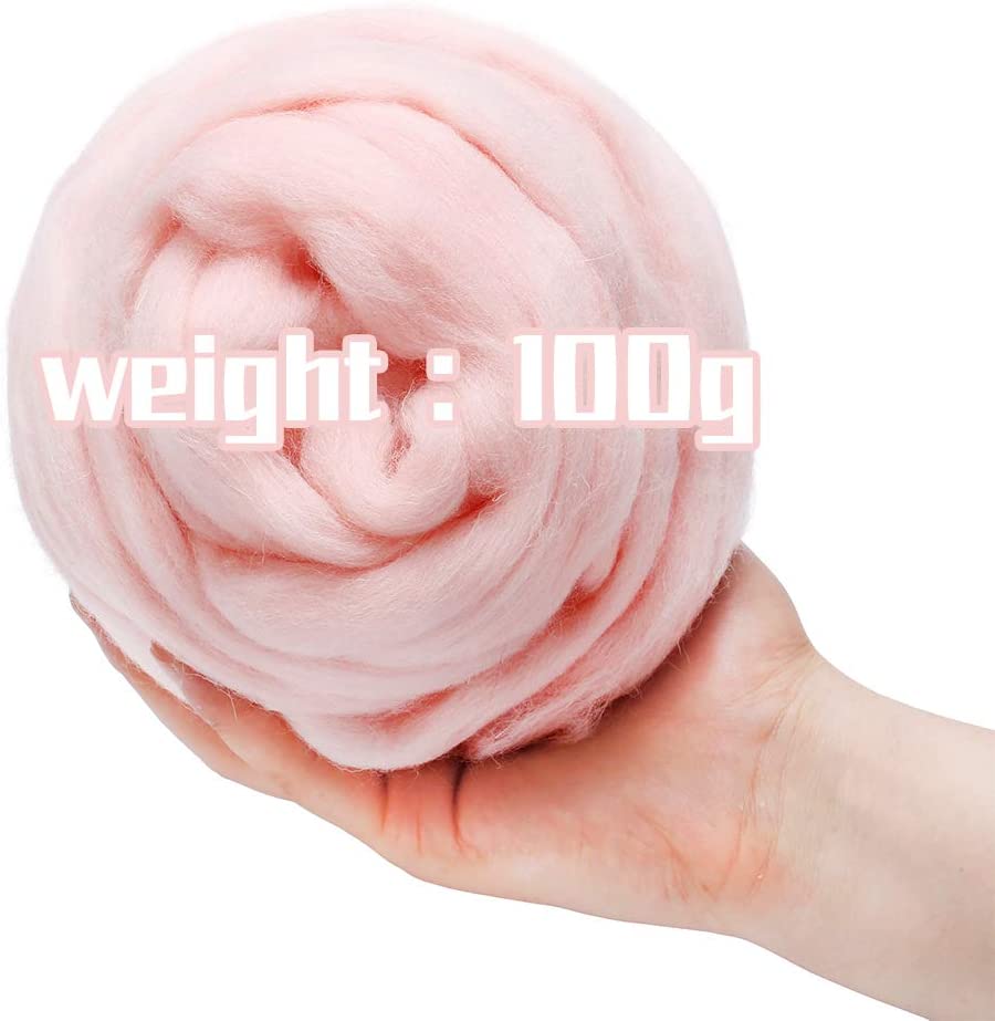 Imzay 3.53oz Wool Roving Yarn, Wool, Chunky Yarn, Spinning Wool Roving For Needle Felting Wet Felting（meat pink）