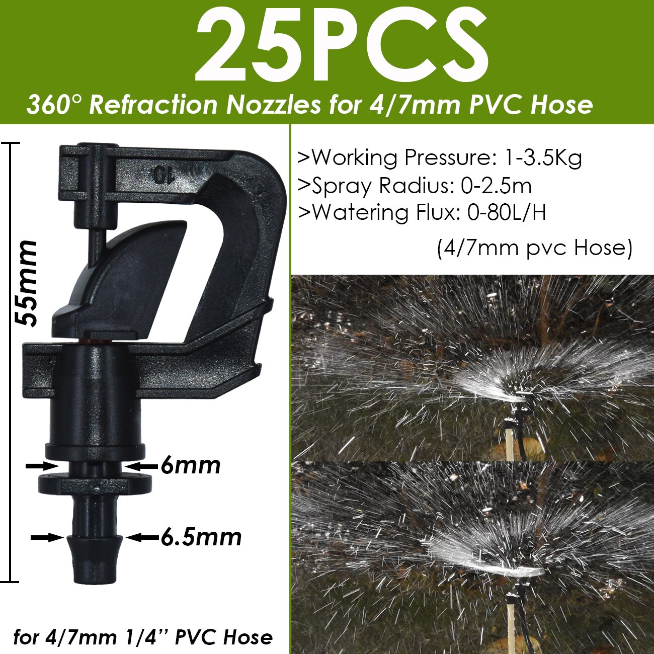 Greenhouse Garden Drip Irrigation Dripper Rotating Nozzle Spray Watering Sprinkler Emitters for 4/7mm 1/4in Hose Barb Connectors