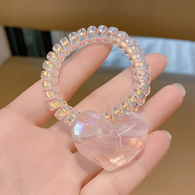 Cinta para el pelo con línea telefónica, cinta para el pelo con lazo transparente y flores, coleta alta, tocado elástico fijo, accesorios para el cabello, color