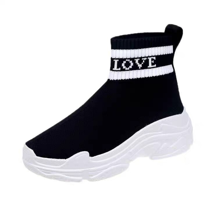 Sokker sko runner tung sål kvinder sneakers speed trainer sort hvid glitter sneakers casual sko: Hvid / 39