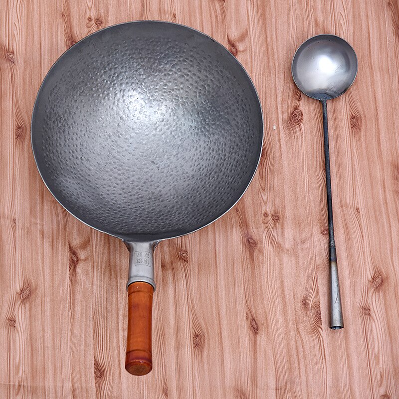 Chinese Ijzeren Pot Huishoudelijke Traditionele Handgemaakte Ijzeren Wok Zonder Olie Rook Ongecoat non-stick Wok Kookgerei