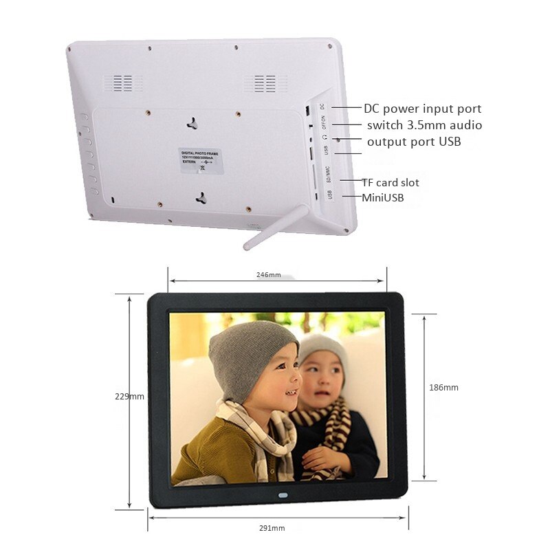 12-Inch Digital Picture Frame HD Sn LED Multi-Media Music Video Player Control Electronic Album