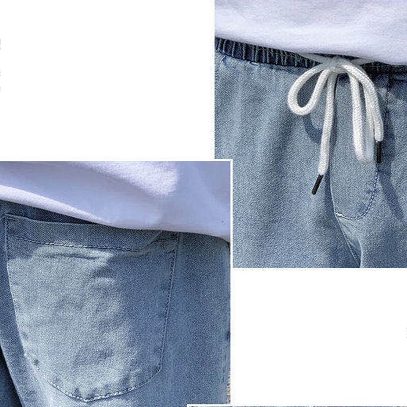 Männer Jeans Denim Solide Einfache Elastische Taille Kordelzug Plus Größe 3XL verlieren Gerade Koreanische Alle-spiel Studenten Neue lässig