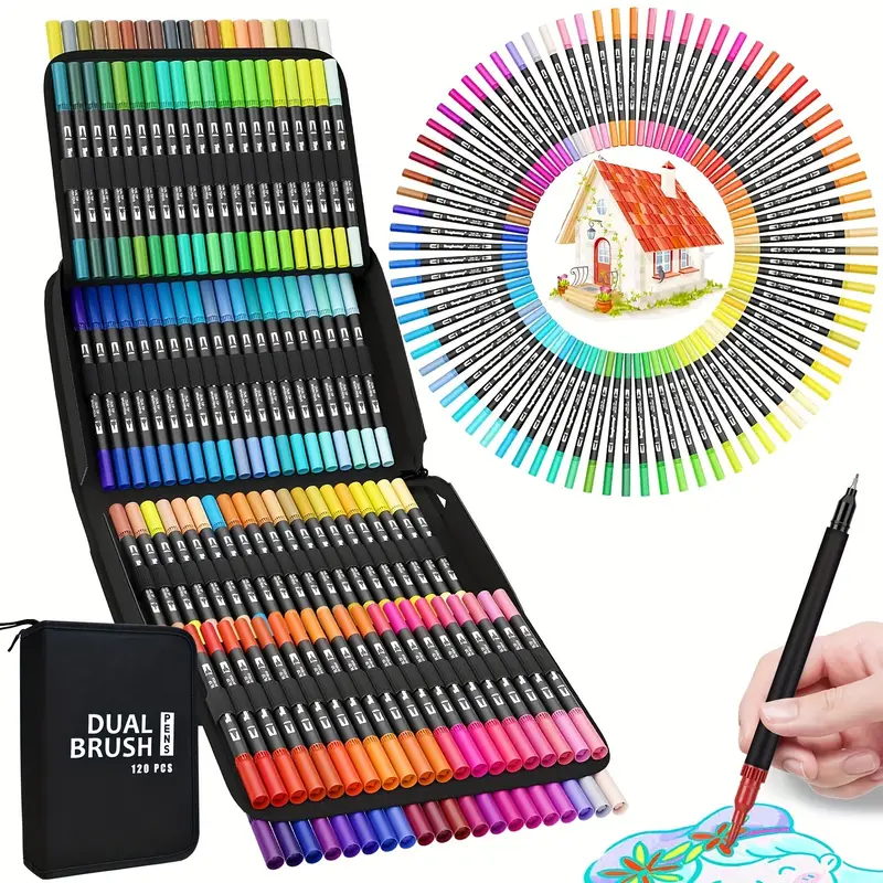 Marcadores de punta de pincel de 72/120/168 colores, marcadores artísticos, bolígrafos de pincel de doble punta, marcadores para colorear para libro de colorear, bolígrafos de pincel para letterin: YELLOW