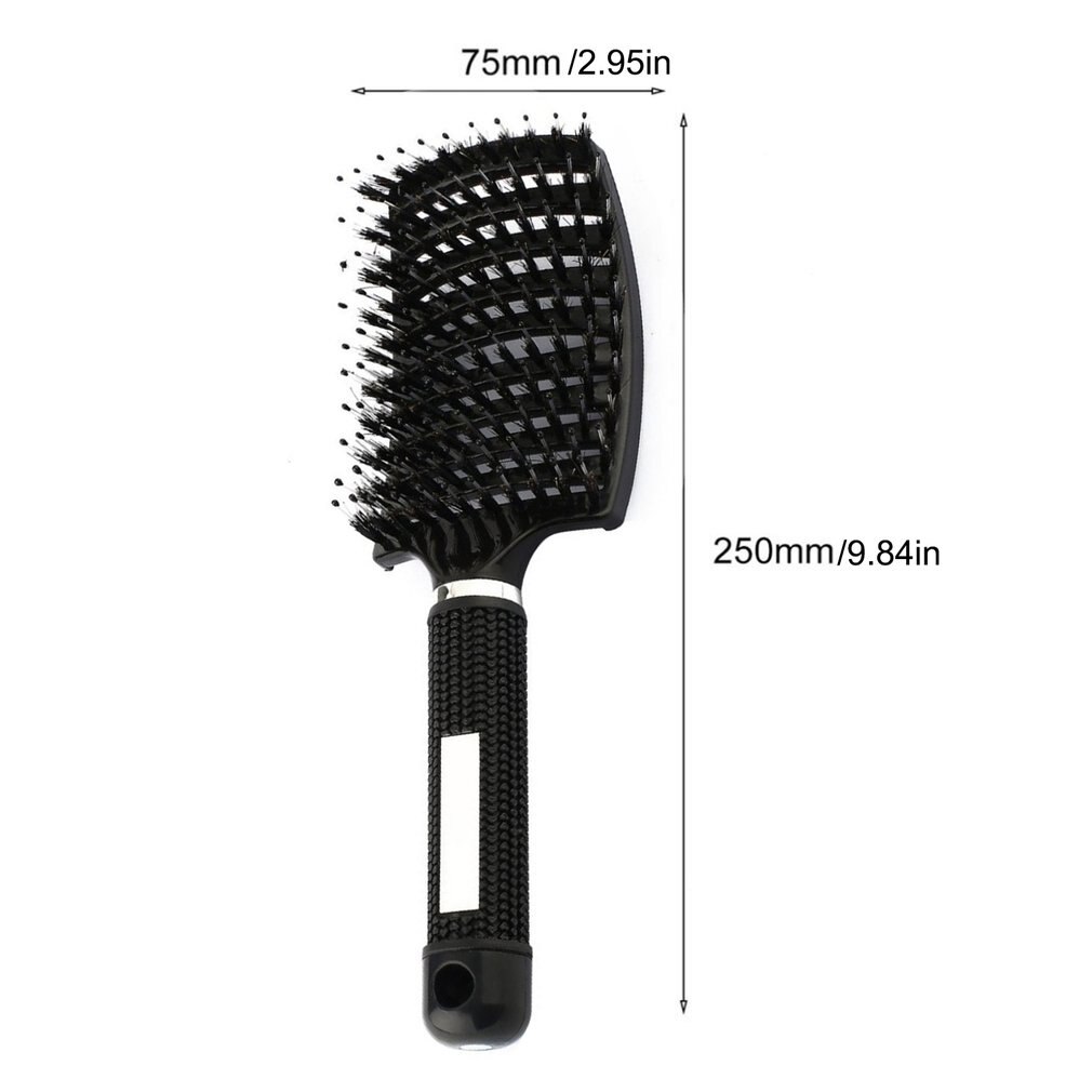 Large Curved Comb Ribs Comb Pig Bristle Anti-static Bending Massage Comb Nine Rows Comb Shape Curly Plastic Smooth Hair Comb: black
