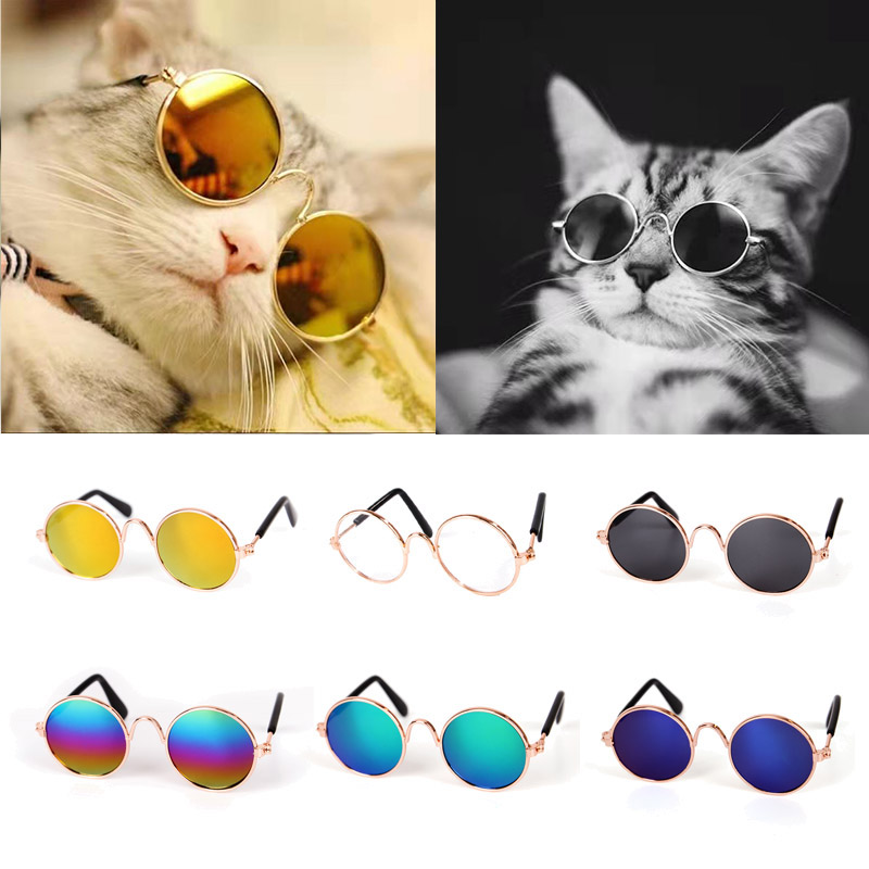 Leuke Vintage Ronde Kat Zonnebril Huisdier Foto's Rekwisieten Reflectie Brillen Bril voor Katten Kleine Hond Hond Kat Accessoires