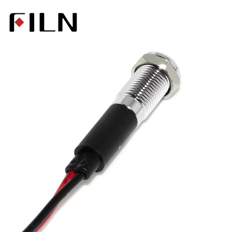 Filn 8mm varning dashb röd gul vit blå grön 12v led indikatorlampa med 20cm kabel med symbol