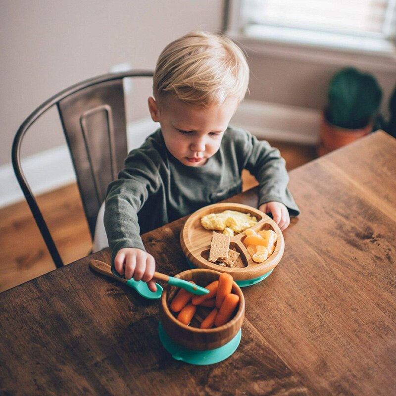 Bol en bambou d'alimentation pour bébé, cuillère anti-éclaboussures en Silicone assiettes à dîner pour bébé vaisselle pour nourrissons 3 pièces/ensemble