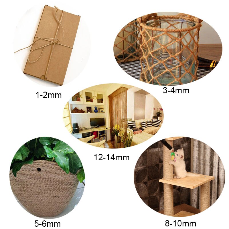 Cuerda de Yute Natural de 1mm, 3mm, 4mm, 5mm, 6mm, 8mm y 10mm, cordón de macramé para decoración del hogar, decoración para de rascado de mascotas, manualidades DIY