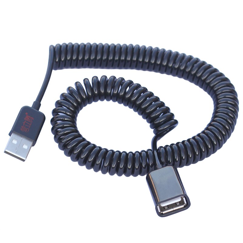 2 M elleboog Lente Coiled USB 2.0 Man-vrouw Data Sync Charger Verlengkabel