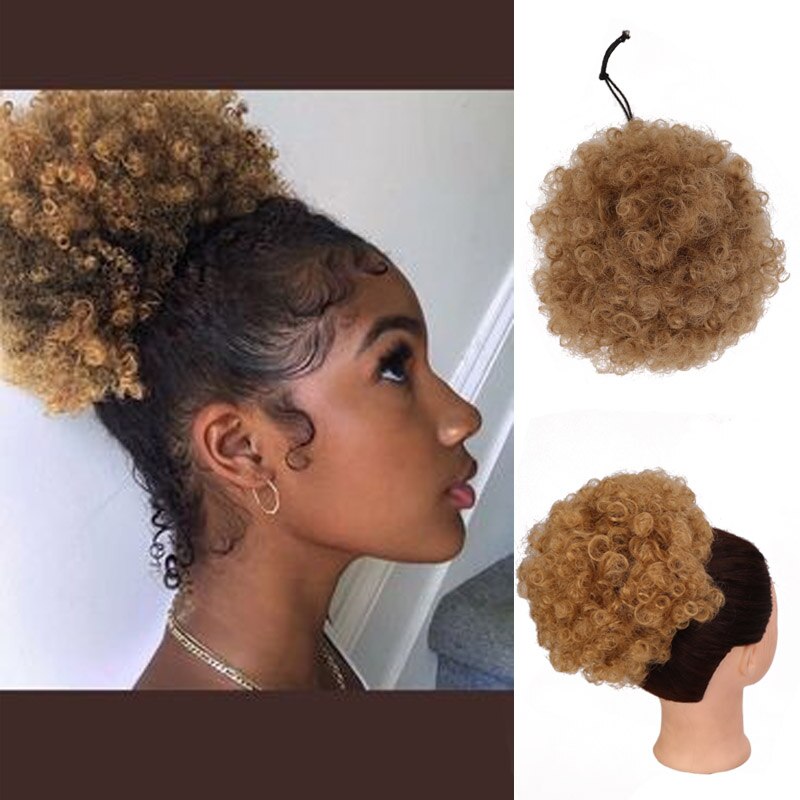 Ailiade hestehale højt hår puf klip i chignon bun hårstykke afro kinky krøllet syntetisk snoretræk hestehale hair extensions: 27
