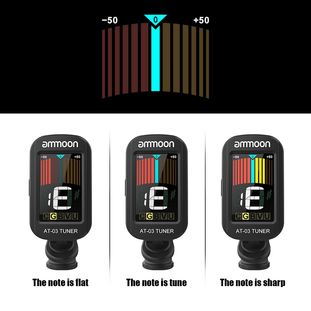 Ammoon Op-03 Clip-Op Elektrische Gitaar Tuner Kleur Lcd-scherm 360 Draaibaar Voor Gitaar Bas Viool Chromatic ukulele Universele