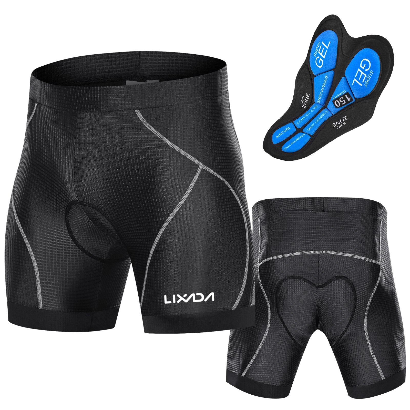 LIXADA Men Bike Padded Shorts with Anti-Slip Leg Grips Cycling 3D Padded Shorts Bicycle Padding Riding Shorts Biking Underwear: Gray / S