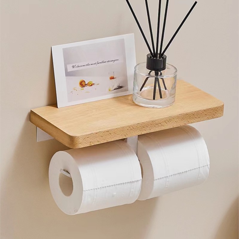 Porta carta igienica in rotolo di faggio per tronchi da bagno portaoggetti 2 in 1 portarotolo sanitario in carta igienica con telaio in legno massello
