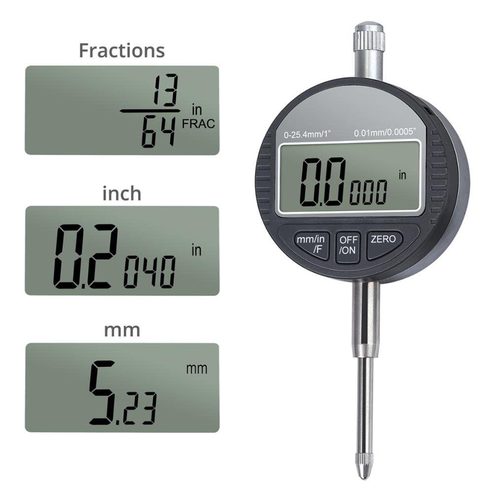 Neoteck DTI Digital Dial Indicator With Fractions/Inch/Metric Digital Probe Indicator Gauge Range 0-25.4mm/1'' Dial Indicator