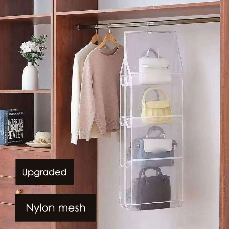 6/8 Grid Handbag Hanging Organizer Multi-layer Foldable Dustproof Oxford Cloth Handbag Storages Bags For Family Closet Bedroom