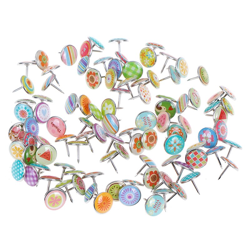 100 Uds flores hechas con frutas prendedores de Metal de colores papel variado mapa corcho tabla tapado fijación chincheta Pin Oficina escuela suministros