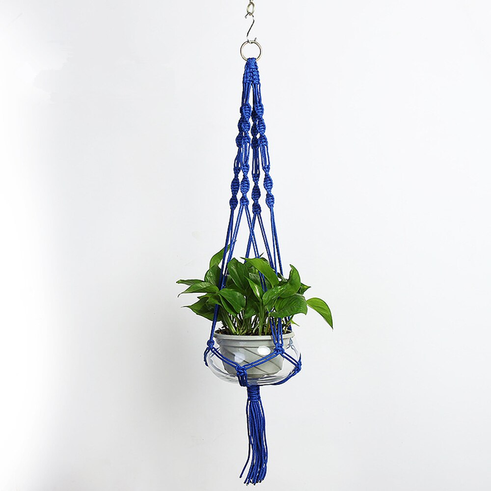Grydelapper macrame planteophæng hængende planter kurv hamp reb flettet snor taske hjem haveindretning: Blå