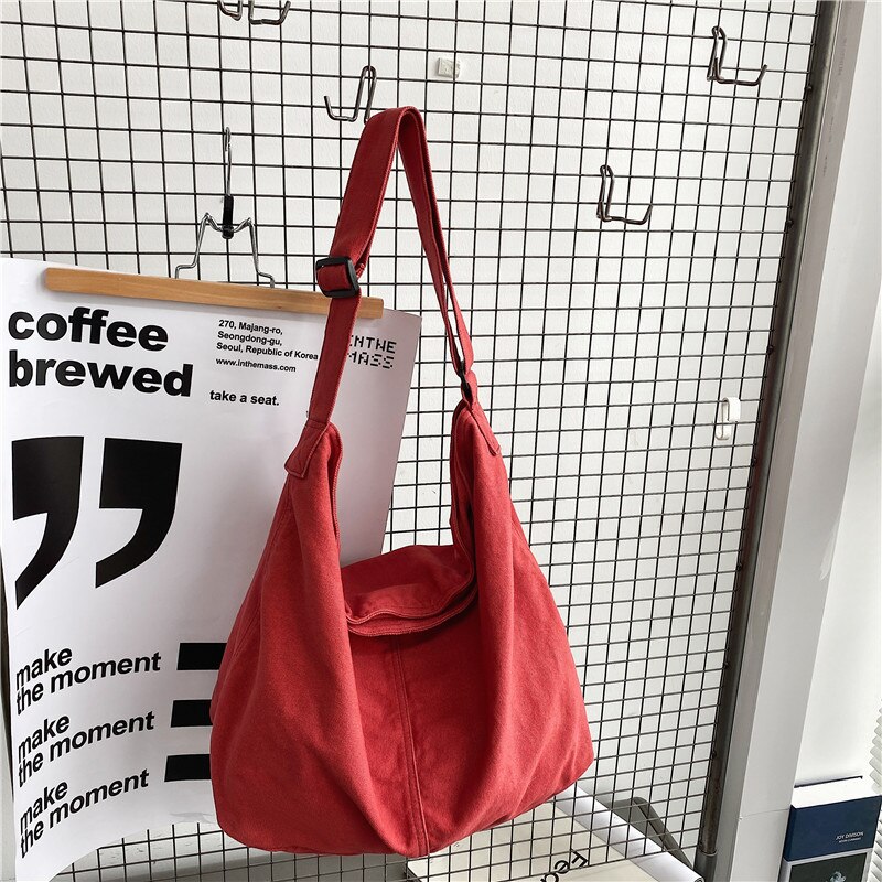 Vrouwen Schoudertas Grote Canvas Crossbody Tassen Voor Vrouwen 2022 Katoenen Doek Mode Koreaanse Vrouwelijke Studenten Schooltas Handtassen: Rood