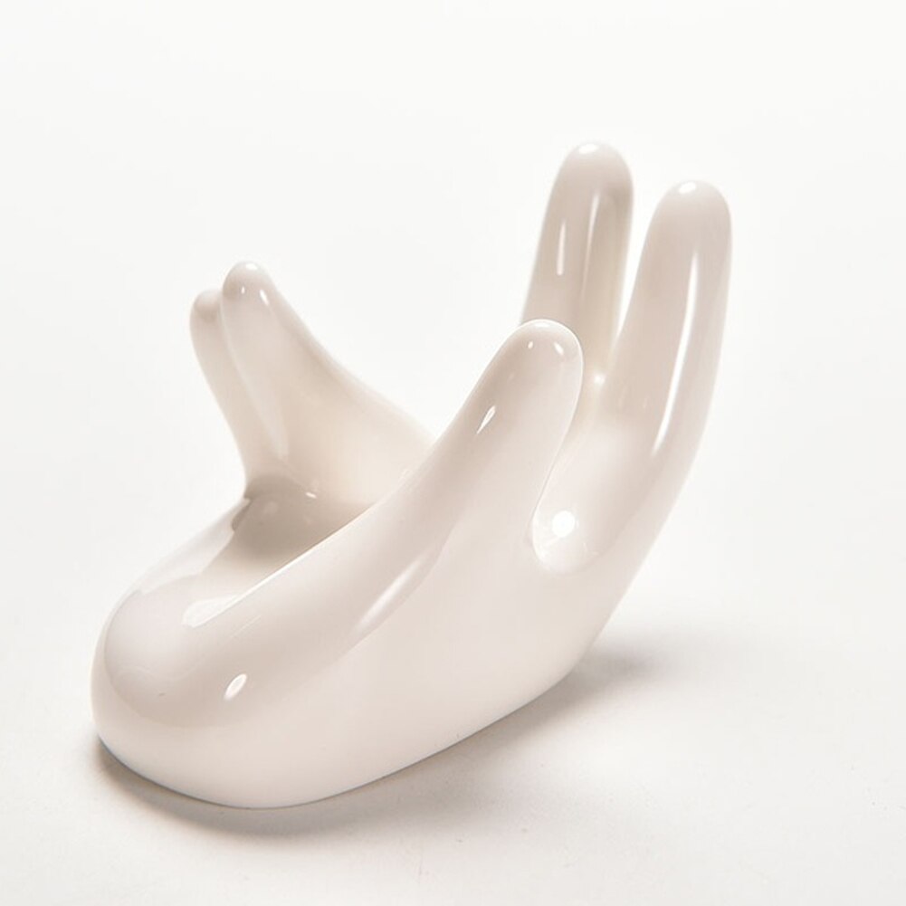 Ocarina White Ceramic Holder, Hand Shape Ceramic Base Flower Planter Holder for Office Home Desk Decor(8 5