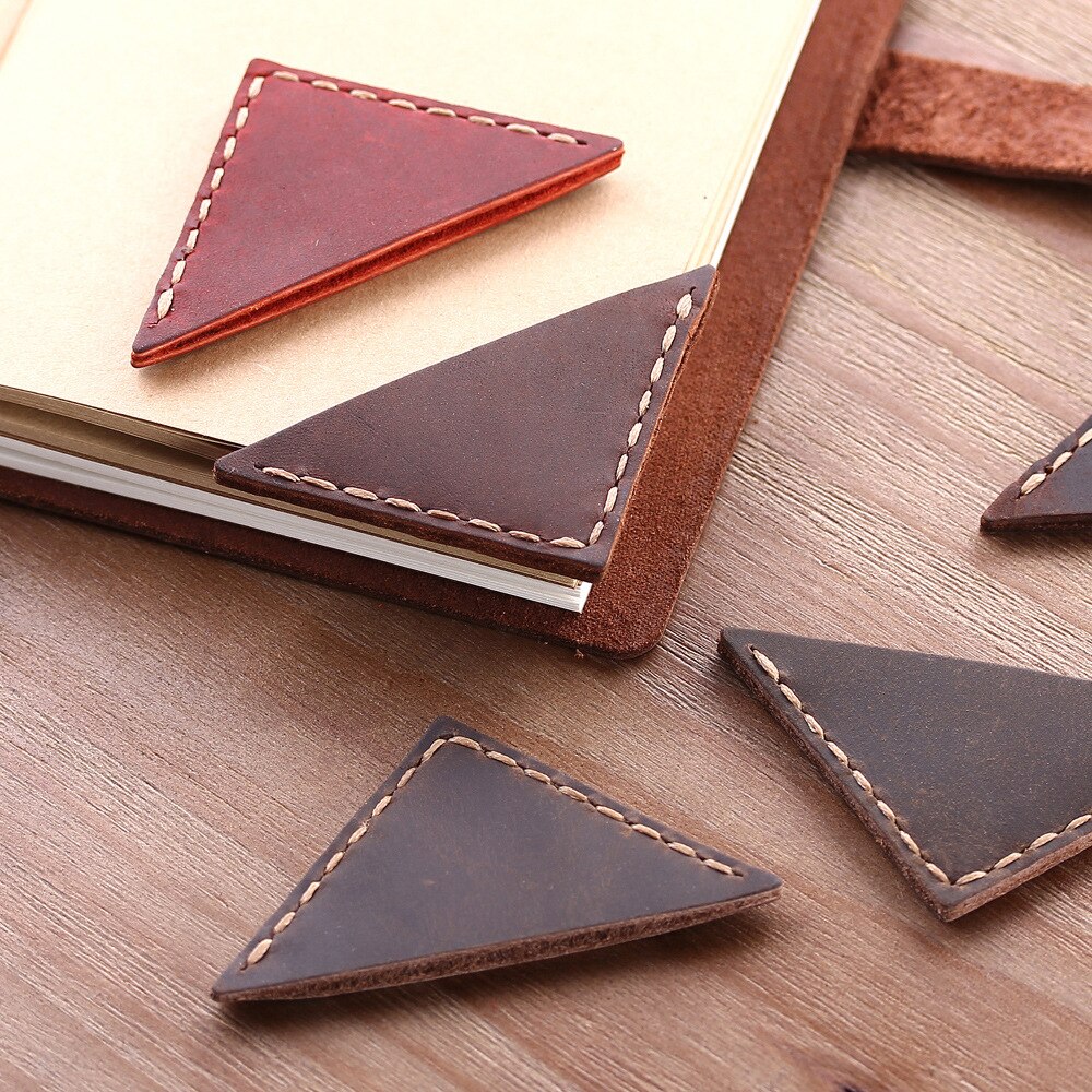 Marcapáginas de cuero Vintage para estudiantes, papelería creativa, material escolar, de esquina triangular, marcador de página