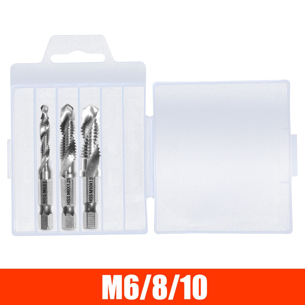 Metric Thread Tap Drill Bits Set Hex Shank Titanium Plated HSS Screw Thread Combination Drill Tap M3 M4 M5 M6 M8 M10 Hand Tools: 3 Pcs Silver / Lengthen