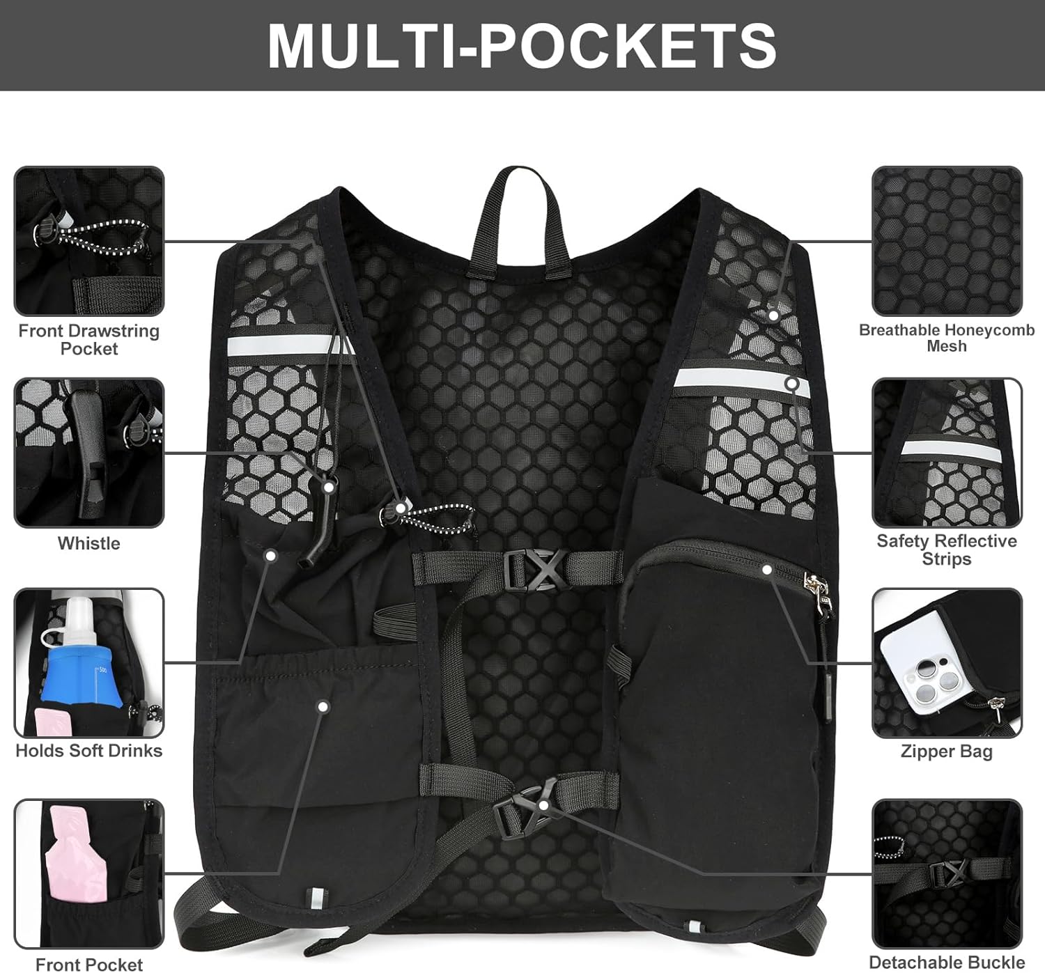 Laufweste für Damen und Herren, leichter Trinkrucksack mit 2L Wasserblase, hydro-Tagesrucksack zum Wandern, Trailrunning, Skifahren