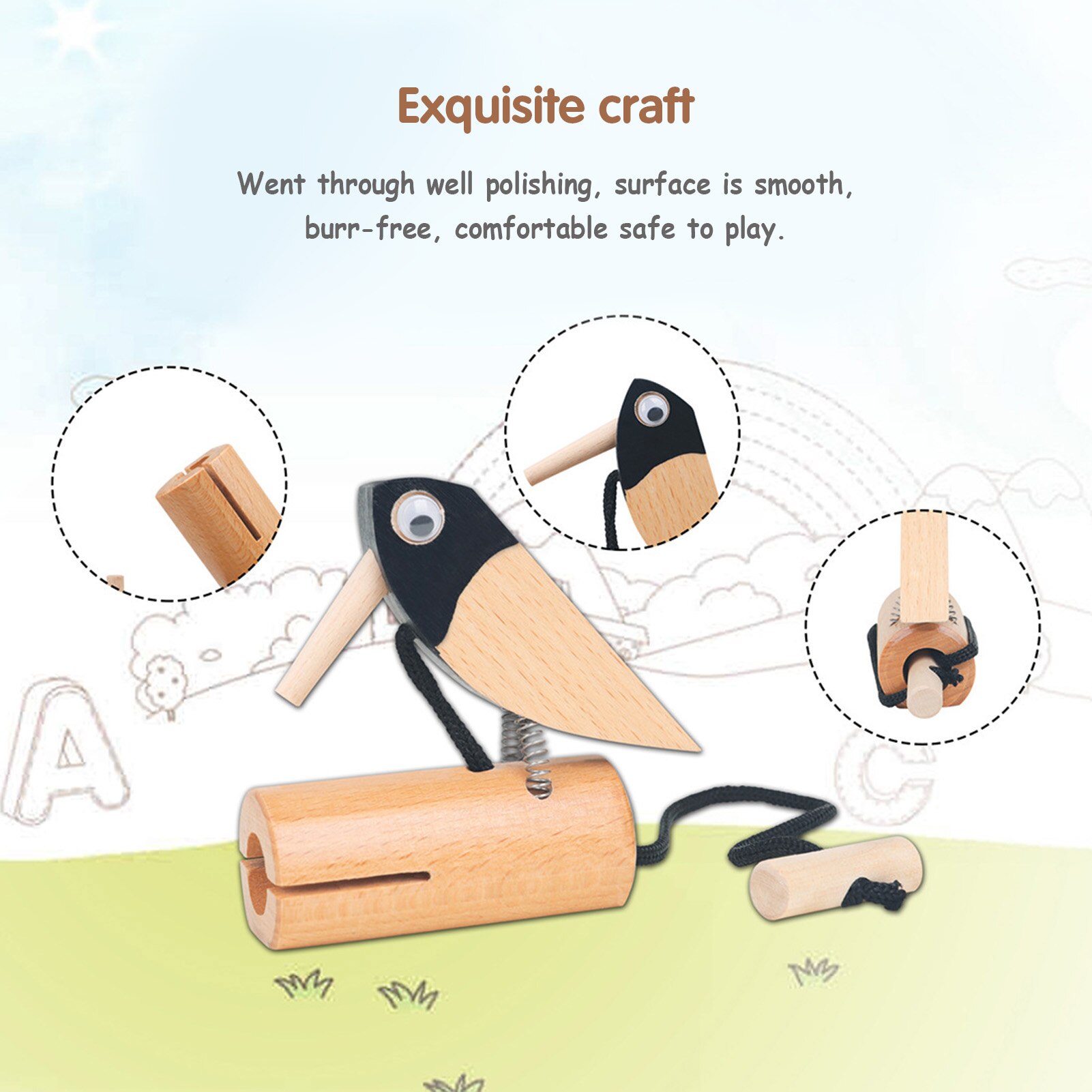 Pájaro tirador de madera de haya, pájaro carpintero, bloque de tono Musical, instrumento Musical de percusión