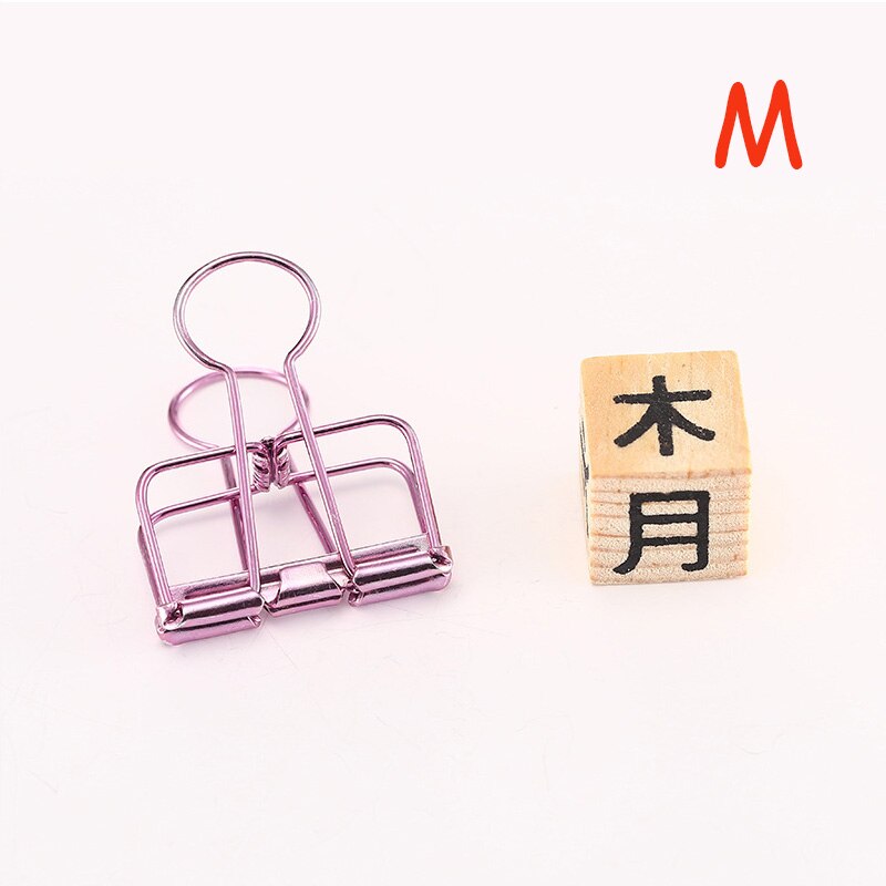 1 PCS Novelty Solid Color Hollow Out Metal Binder Clips S M L Notes Letter Paper Clips Marking Office Stationery Supplies: M purple