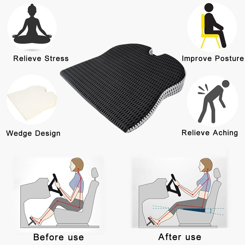 Bilkile sædehynde til bilførersæde kontorstol kørestole hukommelse skum sædehynde-ortopædisk støtte og smertelindring