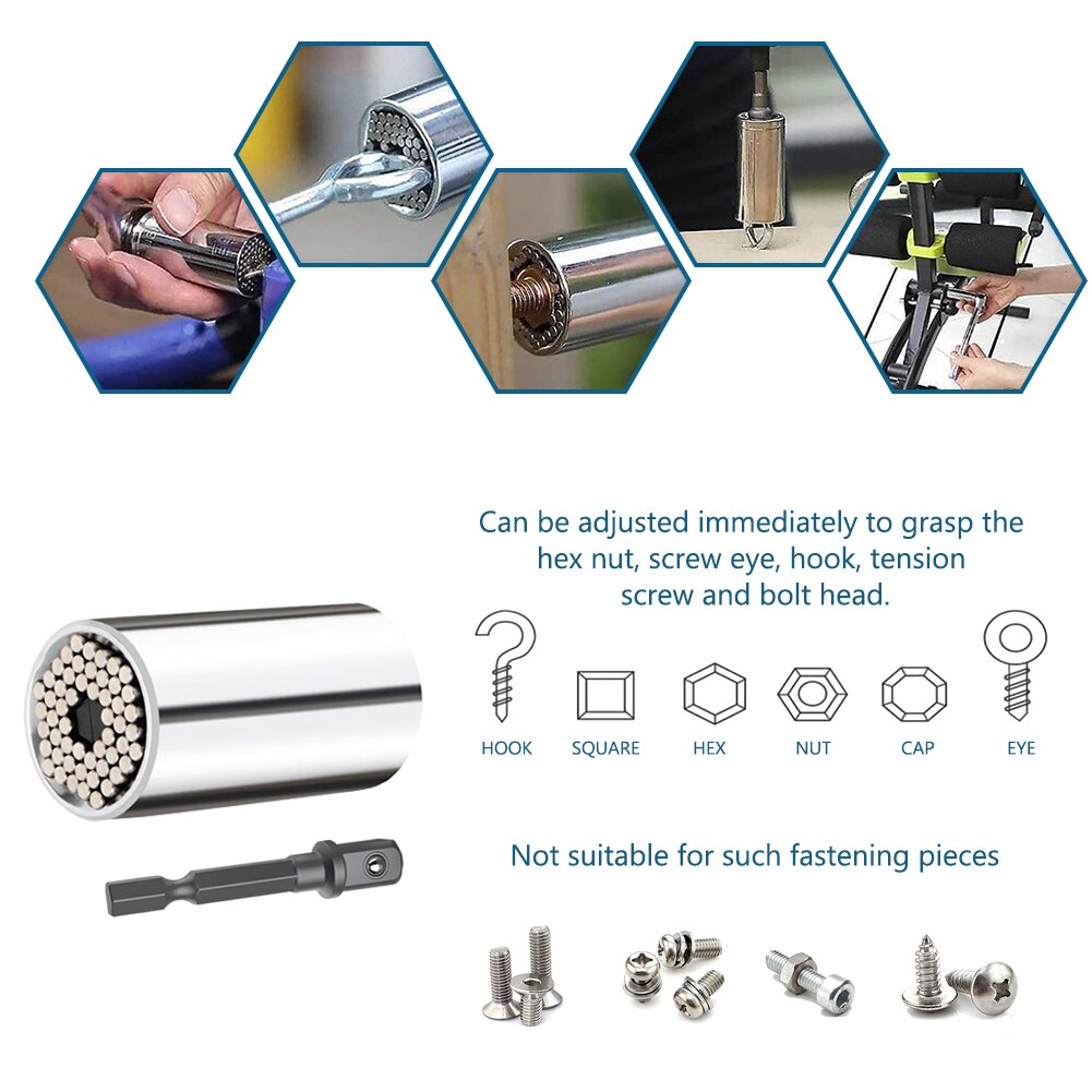 3pcs/set 7-19mm Home Universal Ratchet Socket Metric Wrench Multi-function Power Drill Adapter 105 Degree Portable Repair Metal