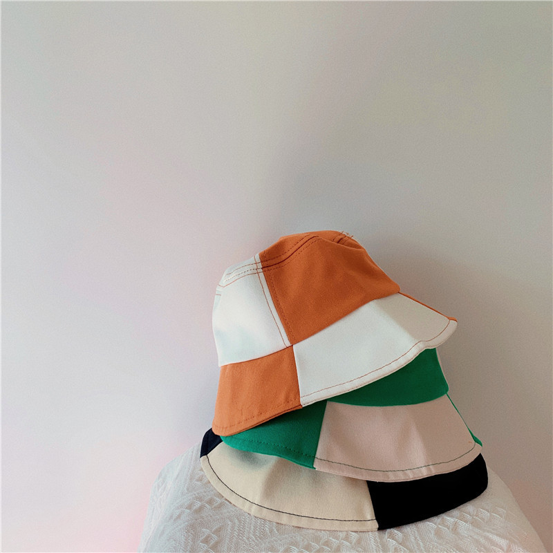1185A cappello da pescatore per bambini coreani grande scacchiera scozzese cappello da bambino cappello abbinato a colori cappello da donna con cappuccio parasole