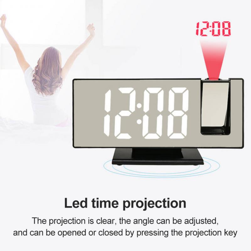 LED Mirror Alarm Clock Table Digital Ceiling Projector Alarm Clock USB Wake Up FM Radio Time Projector Bedroom Bedside Clock