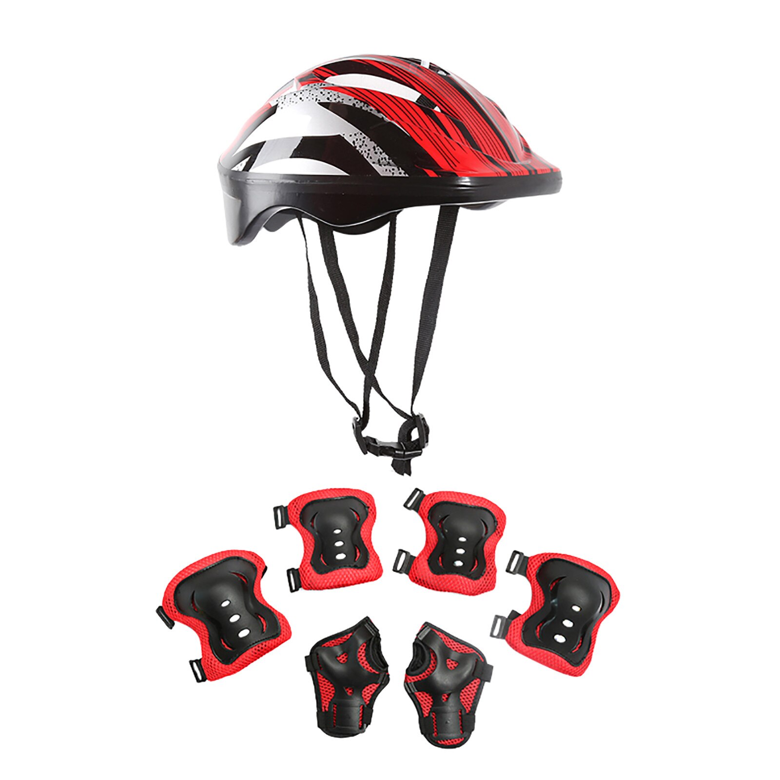 7Pcs/Set Roller Skates Protective Gear Equipment Set Children's Helmet Skateboard Bicycle Balance Car Sports Knee Helmet: RD