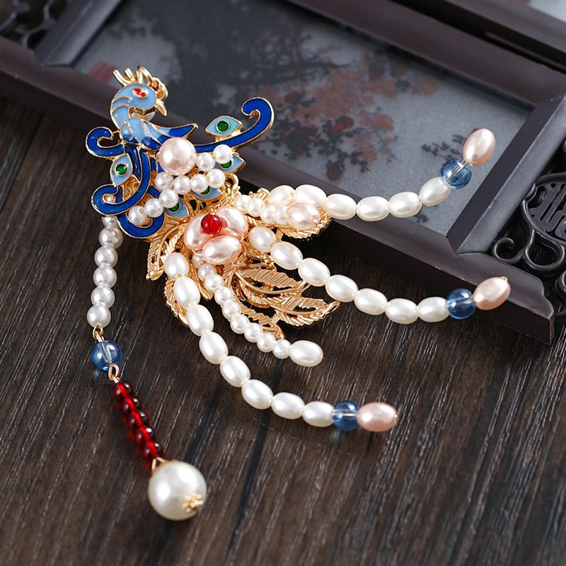 Phoenix-haarnadel, vintage-haarspange, harzperlen, luxuriöser hanfu-haarschmuck für damen, haarnadelschmuck, chinesisches weihnachtsschmuck: Links