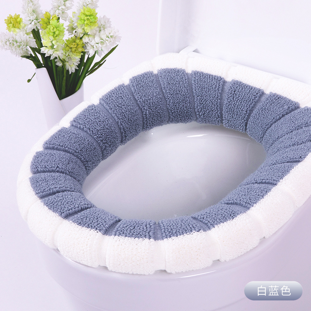 1Pcs Keep Warm Pumpkin Pattern Closestool Mat Double Color Bathroom Accessories Knitting O-shape Home Decor Toilet Seat Cover: Blue White