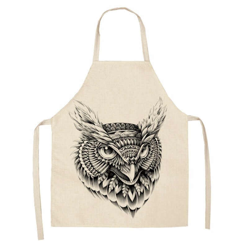 1 stuk uil hert dier keuken chef schort voor volwassenen katoenen linnen slabbetjes huishoudelijke schoonmaak schort thuis koken schorten 53*65cm: 2wq- wql 0079-4