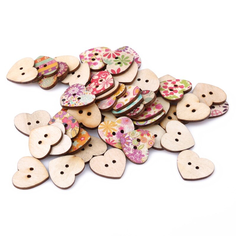 50/100 stuks houten knopen met 2 gaten en verschillende vormen voor scrapbooking, knutselen, doe-het-zelf, babykleding, naaiaccessoires, knoopdecoratie: 50 stuks liefde