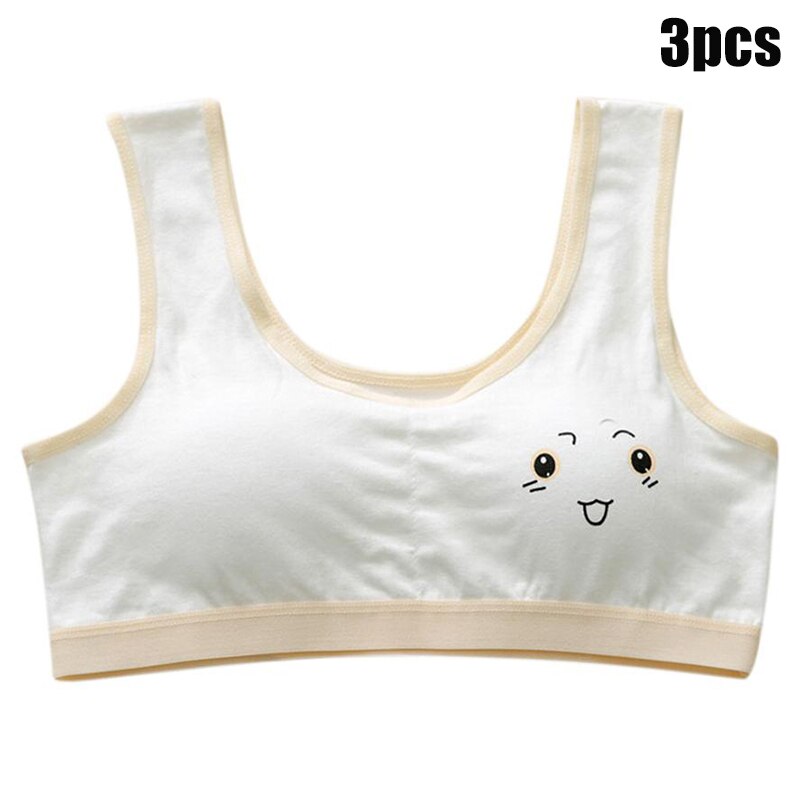 3pcs Cute Cartoon Girl Bra Soft Cotton Teenage Casual Training Bra for Students Teenager BM88: nude