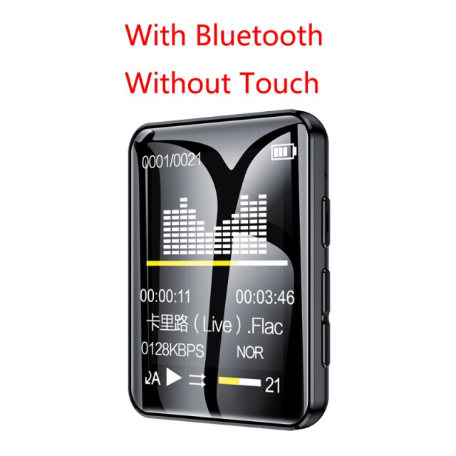 Reproductor de MP3 con Bluetooth 5,0, Walkman, pantalla completa, música, Libro Electrónico de lectura, reproductor de vídeo Mp4 con auriculares con Clip trasero: With BT No Touch / 32 GB