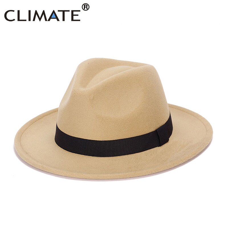 Climat femmes Jazz Fedora Cowboy chapeau dames Jazz chapeaux pour femme homme Fedoras casquette Polyester laine chapeau Cowboy Fedora: Camel