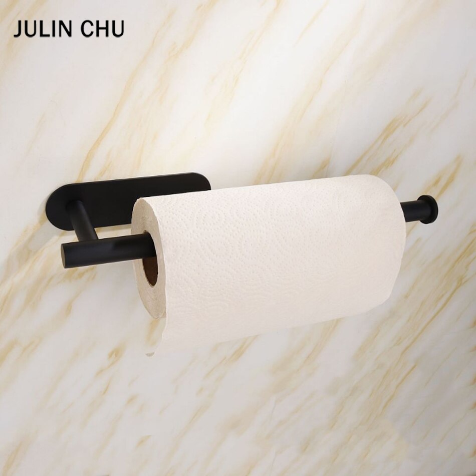 Black Kitchen Paper Holder 304 Stainless Steel Adhesive Toilet Tissue Roll Shelf Wall Hanger Bathroom WC Long Paper Towel Bar