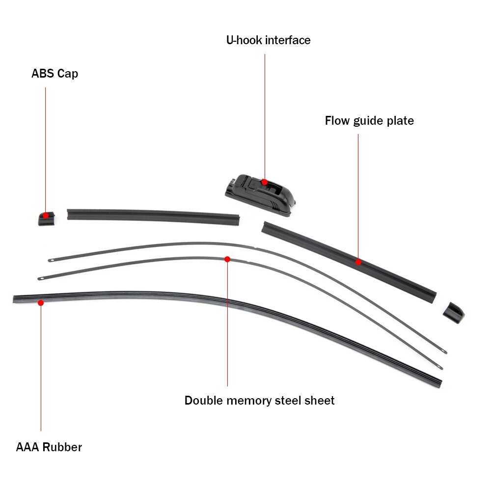 Car Frameless Wiper Blade Natural Rubber Bracketless Auto Soft Windshield 14" 16" 17" 18" 19" 20" 21" 22" 24" 26"