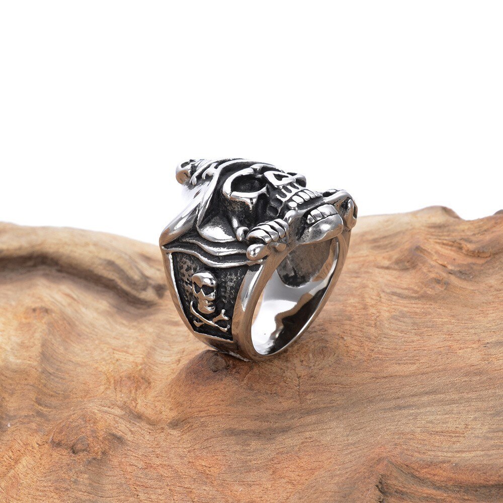 Heren Zilver Kleur Piraat Schedel Mes Caribbean Biker Rvs Ring
